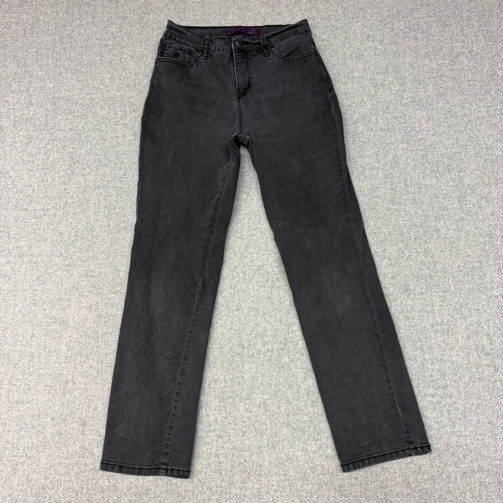 Gloria Vanderbilt Amanda Jeans Size 4 Black Straight Leg Embroidered Studded